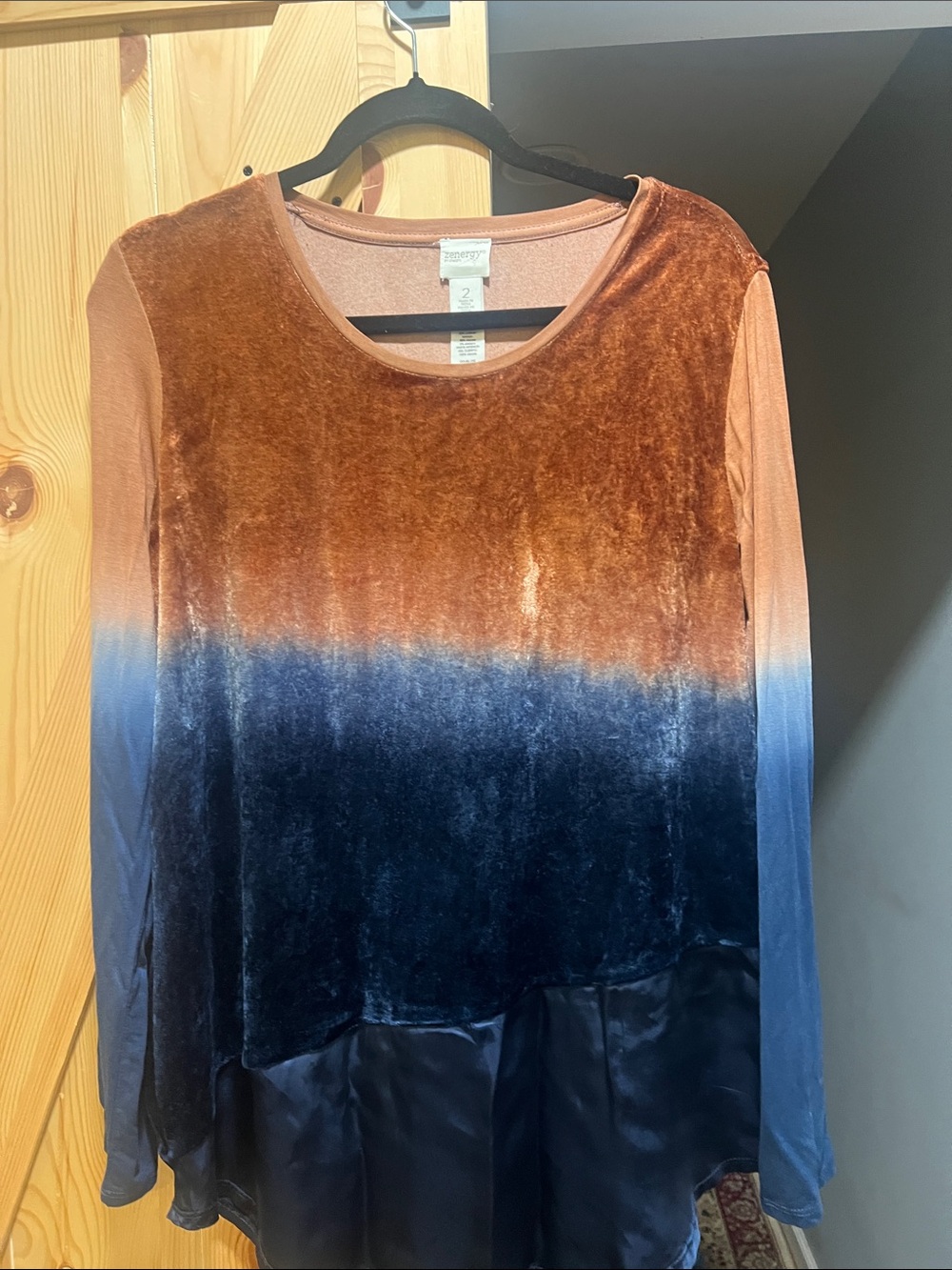 Chico energy brand Velvet Ombre Long-Sleeve Top in Rust and Navy size 2 in plus